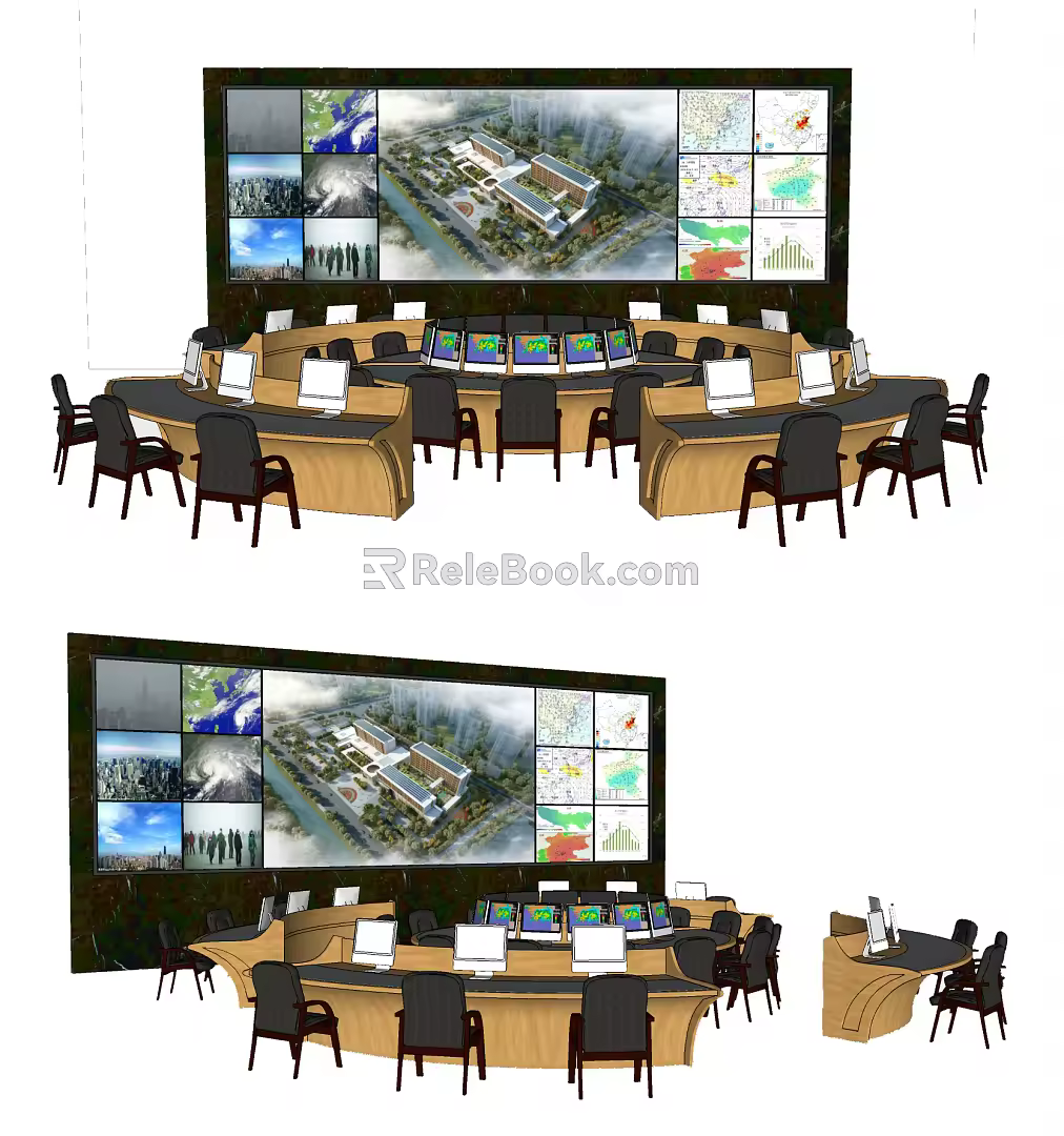 Modern monitoring large screen monitoring center control room 3d model