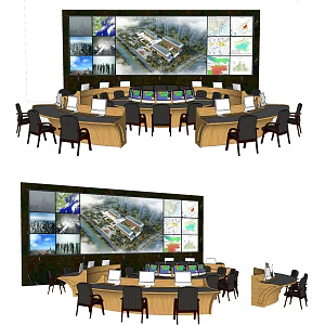 Modern monitoring large screen monitoring center control room 3d model