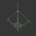 Wooden Crossbow With Intricate Carvings And Metal Accents On Gray Background