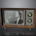 Vintage Wooden Frame Television With Screen Showing Man Holding Microphone And Control Knobs