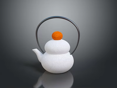 White Ceramic Teapot With Black Handle And Orange Top For Daily Use 3d model