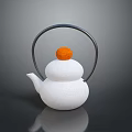 White Ceramic Teapot With Black Handle And Orange Top For Daily Use