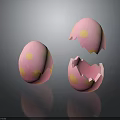 Decorative Pink Eggs With Yellow Polka Dots Whole And Broken Eggshell