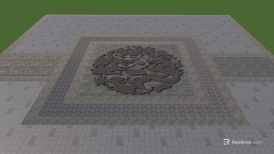 Traditional Stone Pavement Design With Central Intricate Dragon Pattern 3d model
