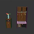 Minimalist Wooden Entryway Cabinet With Shoe Bench Hooks Vase And Green Plant