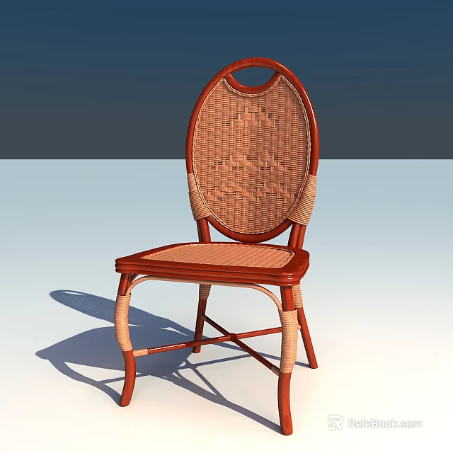 Classic Dining Chair With Woven Backrest Brown And Beige Curved Legs Design 3d model 