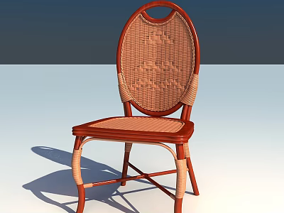 Classic Dining Chair With Woven Backrest Brown And Beige Curved Legs Design 3d model