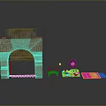 Vintage Industrial Landscape With Ancient Brick Archway Small Mechanical Devices And Gray Backdrop