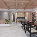 Elegant Modern Hotel Lobby Interior With Wooden Beams Stone Wall And Comfortable Seating