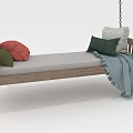 Comfortable Wooden Swing Chair With Soft Cushion Colorful Pillows And Cozy Blanket