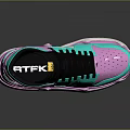 Color Blocked High Top Sneakers In Pink Turquoise Black With White Sole And Black Laces