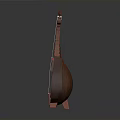 Elegant Red Brown Decorative Stringed Musical Instrument With Carved Patterns And Wooden Stand