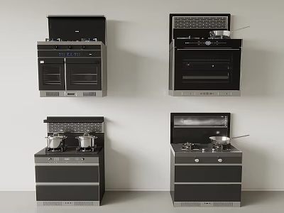Various Modern Kitchen Appliances With Built In Stove Oven And Range Hood 3d model