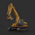 Yellow Construction Excavator With Mechanical Arm And Crawler Tracks Cab 3d model
