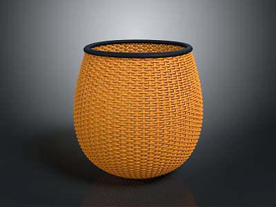 Orange Woven Basket With Black Rim On Dark Background For Home Decor 3d model