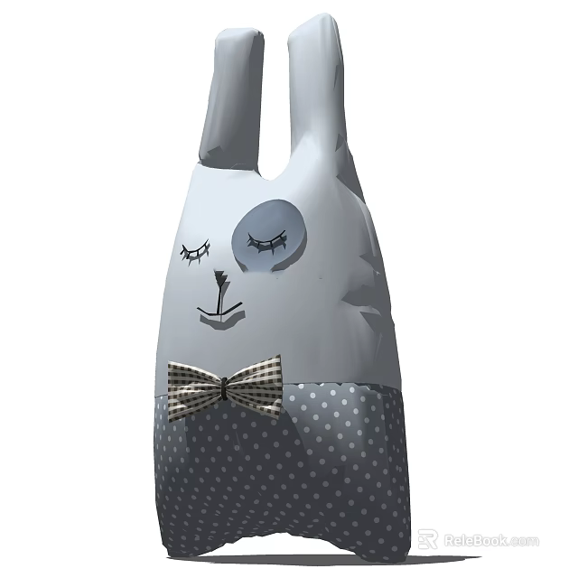 Cute Cartoon Face Pillow with Closed Eyes Bow Tie and Polka Dot Pattern 3d model 