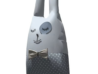 Cute Cartoon Face Pillow with Closed Eyes Bow Tie and Polka Dot Pattern 3d model
