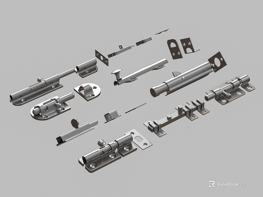 Stainless Steel Hardware Components Including Latches Hinges And Brackets 3d model 