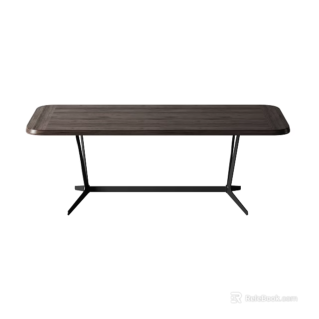 Modern Wooden Dining Table Set With Rectangular Top And Metal Frame 3d model 