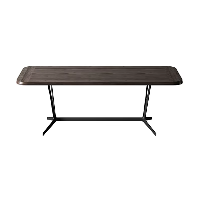 Modern Wooden Dining Table Set With Rectangular Top And Metal Frame 3d model