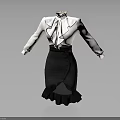 Fashionable White Long Sleeve Ruffle Collar Dress With Black Ruffled Asymmetric Hem And Belt