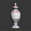 Ornate Decorative Vase With Red Spots White Body Green Base And Lid