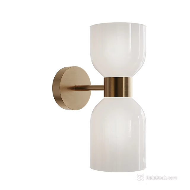Modern Wall Lamp With Brass Metal Frame And White Glass Shade Design 3d model 