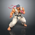 Muscular Fighting Character In White Martial Arts Uniform With Red Headband And Dynamic Combat Stance