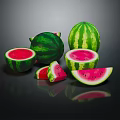 Fresh Ripe Watermelon Display With Whole Fruits And Sliced Pieces On Dark Surface