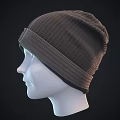 Ribbed Dark Gray Knitted Beanie Hat Featuring British Flag Badge Design 3d model