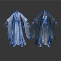 Traditional Hanfu Robes In Blue And Black With Flowing Sleeves And Sashes