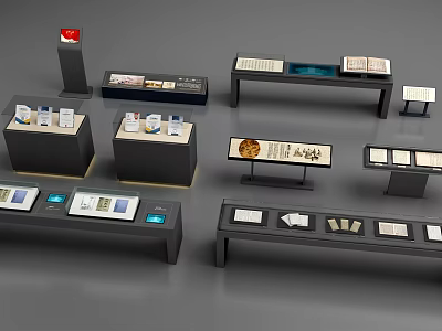 Modern Exhibition Display Stands With Glass Showcases And Multi Tiered Tables 3d model