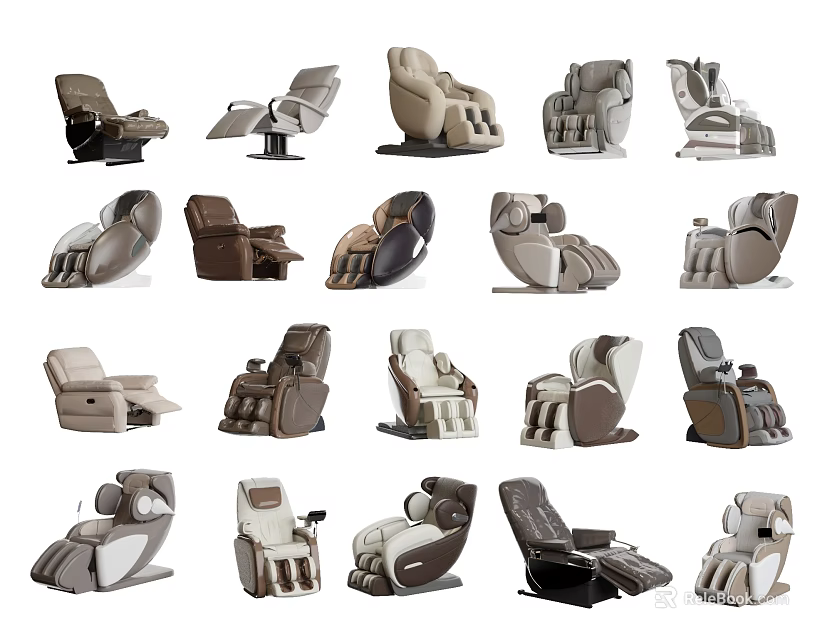 Massage Chairs With Various Designs Different Colors And Ergonomic Styles 3d model 