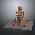 Islamic Style Architectural Model With Tower Green Dome Golden Decorations And Minarets On Stone Base