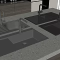 Modern Black Kitchen Sinks With Faucets On Countertop And Cabinets