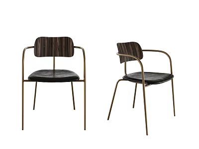 Modern Dining Chairs With Wooden Backrest Black Seat And Metal Frame 3d model