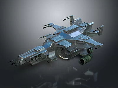 Futuristic Silver Spacecraft Featuring Multiple Wings Weapon Systems and Complex Structure 3d model