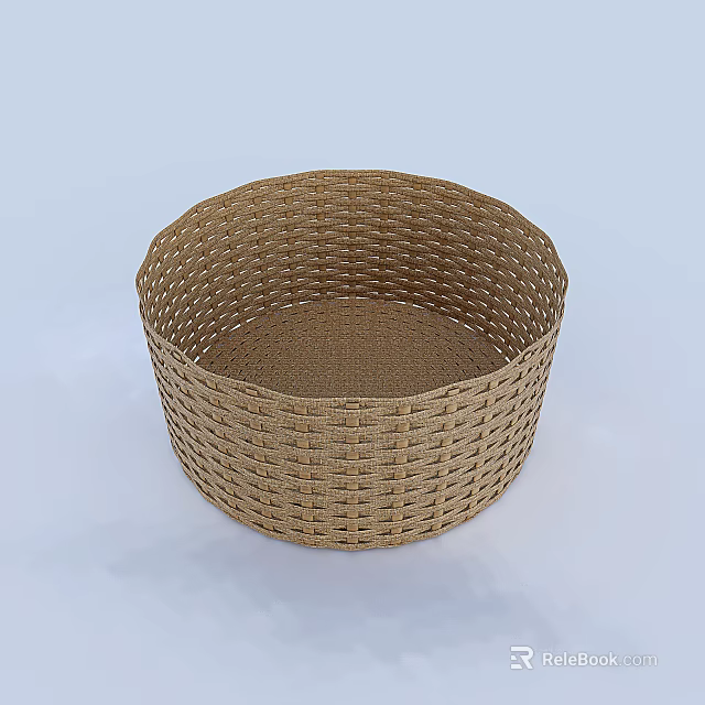 Handmade Woven Round Storage Basket in Natural Brown for Home Organizing 3d model 