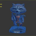 Rocket Raccoon Action Figure In Red Outfit Holding Gun On Base With Name