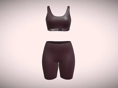 Stylish Burgundy Crop Top and High Waist Biker Shorts Activewear Outfit 3d model