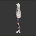 Game and Movie Character in White Hoodie with Purple Skirt Knee Pads and White Sneakers