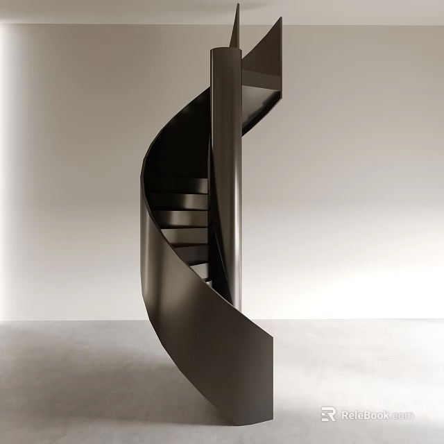 Modern Minimalist Spiral Staircase With Sleek Black Metal Curved Structure In Interior Design 3d model 