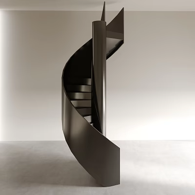 Modern Minimalist Spiral Staircase With Sleek Black Metal Curved Structure In Interior Design 3d model
