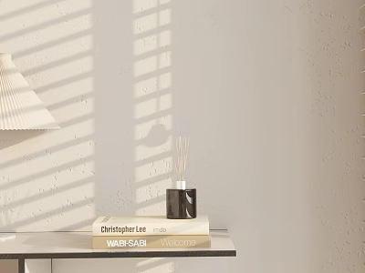 Modern Bedside Lamp With Window Blinds Shadows And Books On Table 3d model