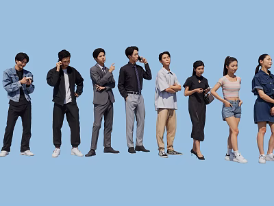 Group of People Standing Together In Casual And Formal Attire With Various Poses 3d model
