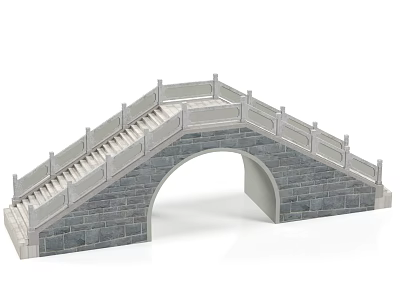 Traditional Stone Arch Bridge With Gray Brick Structure Stone Steps And Railing 3d model