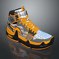 High Top Basketball Shoes In Silver Orange And Black With Fire Logo Stylish Design