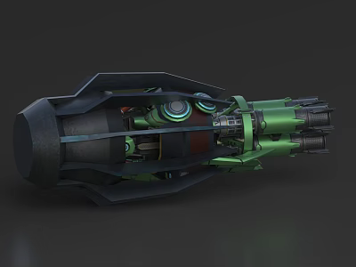 Green And Black Mechanical Weapon With Circular Components And Cannon Structure 3d model