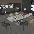 Modern Dining Table Set With Marble Top Stylish Chairs And Area Rug In Interior