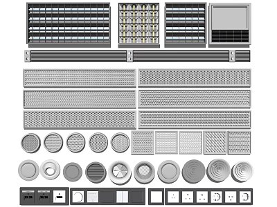 Air Conditioner Vents With Various Design Styles Grille Round And Square Shapes 3d model